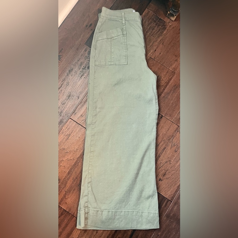 Evereve Joellle Stretch Linen Crop Wide Leg Pants Olive Green - Picture 13 of 13